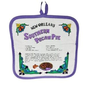 Vintage New Orleans Southern Pecan Pie Recipe Hot Pad Pot Holder Quilted